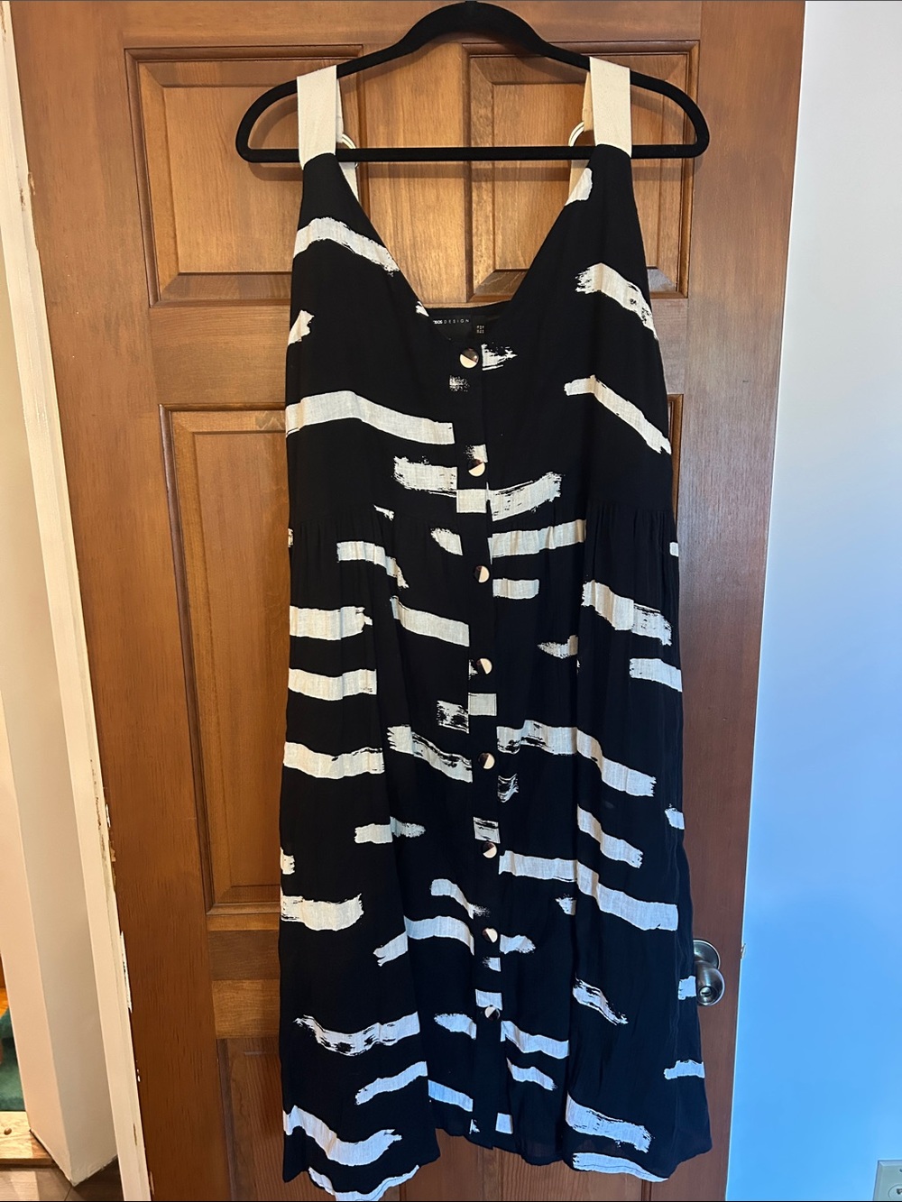 ASOS Black and White Midi Dress with Brushstroke Print